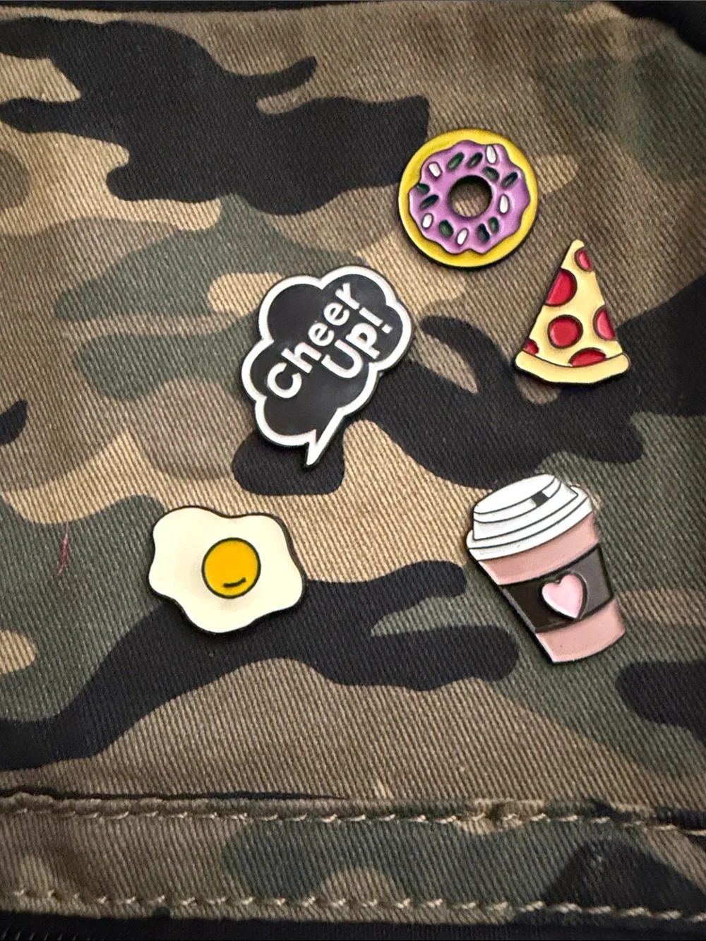 Camo Canvas Jacket with Playful Enamel Pins